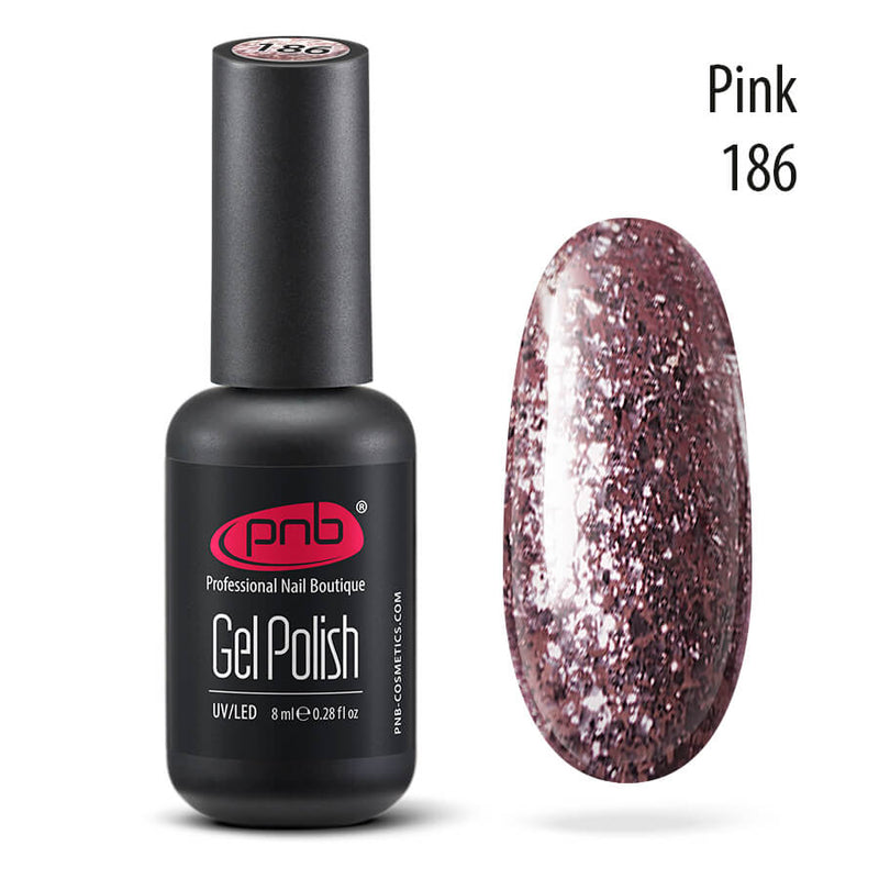 PNB sparkling pink gel nail polish for a Russian manicure