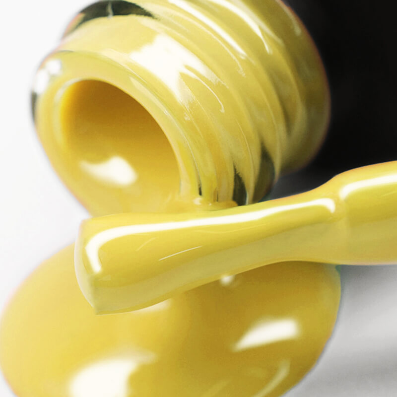 PNB Mustard yellow gel nail polish for a Russian manicure