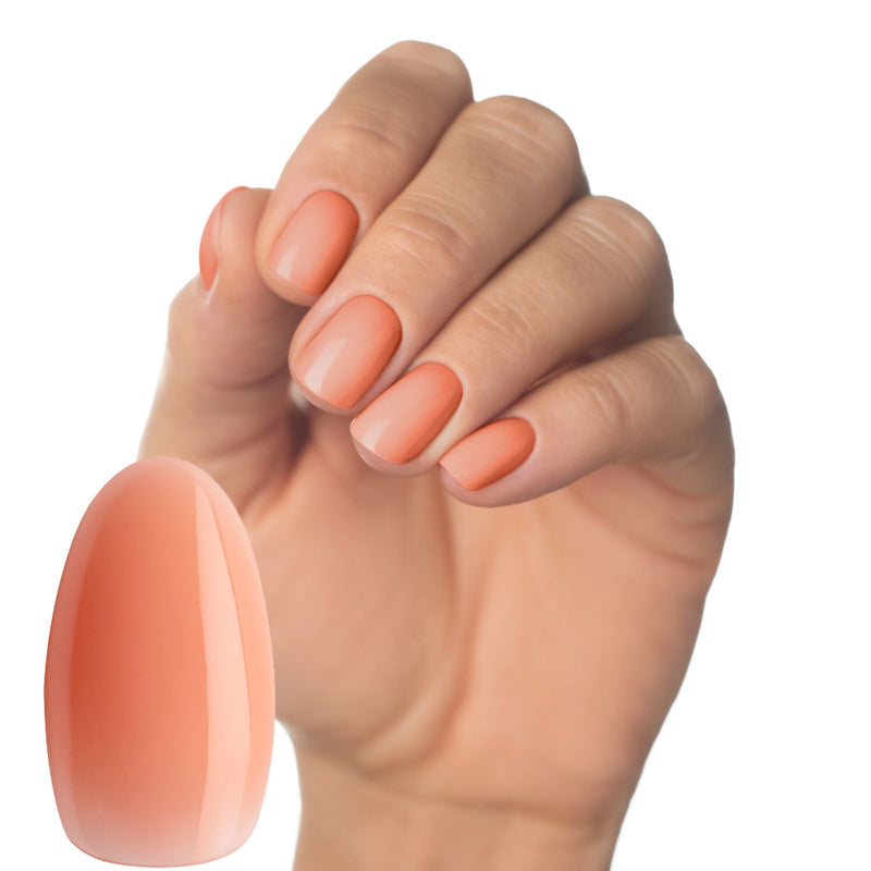 Peach gel nails, quicker and faster manicures with Luminary nail systems