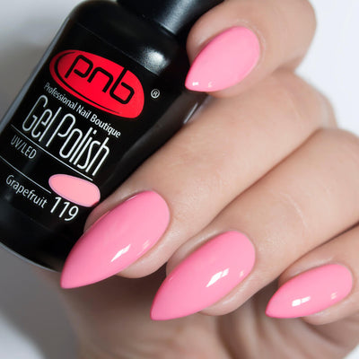 PNB Pink grapefruit gel nail polish for a Russian pedicure