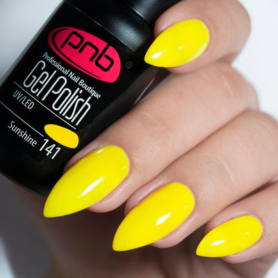 PNB Sunshine yellow gel nail polish for a Russian manicure