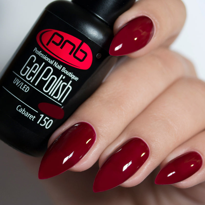 PNB red gel nail polish for a Russian manicure