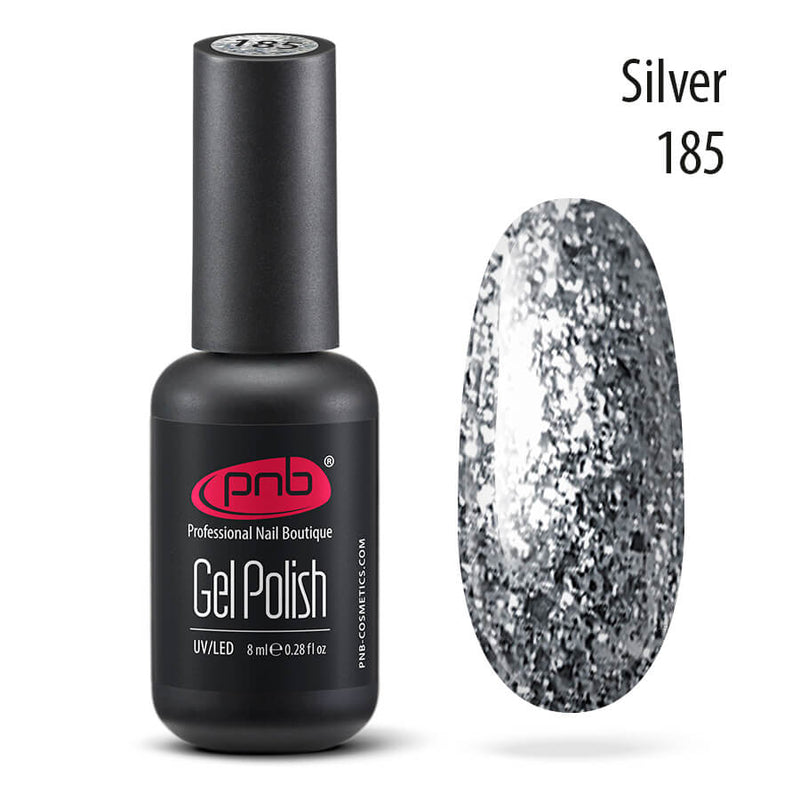 PNB Silver gel nail polish for a Russian manicure