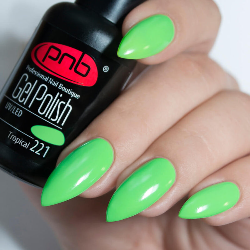 PNB Green gel nail polish for a Russian manicure
