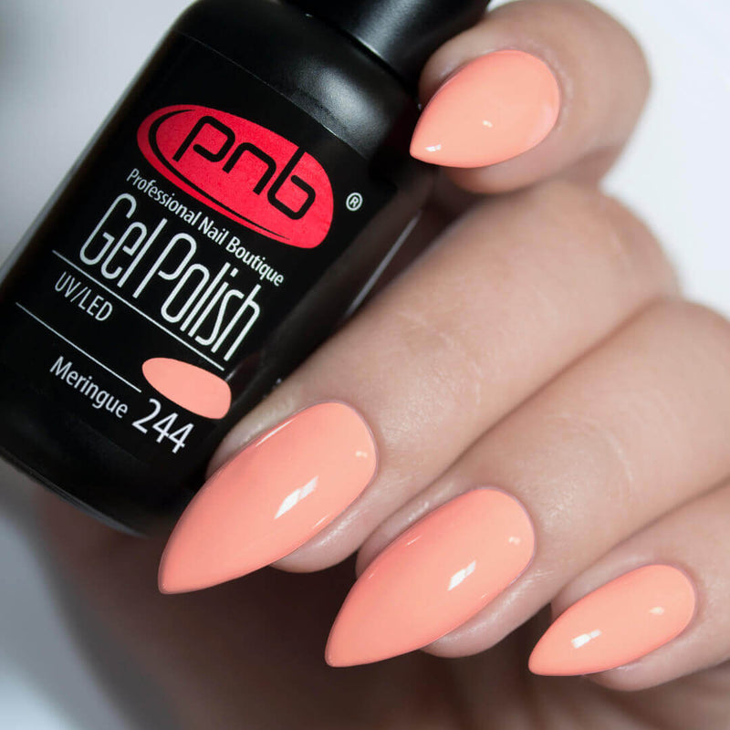 PNB peach coral gel nail polish for a Russian manicure or pedicure, perfect for any beach or tropical vacation