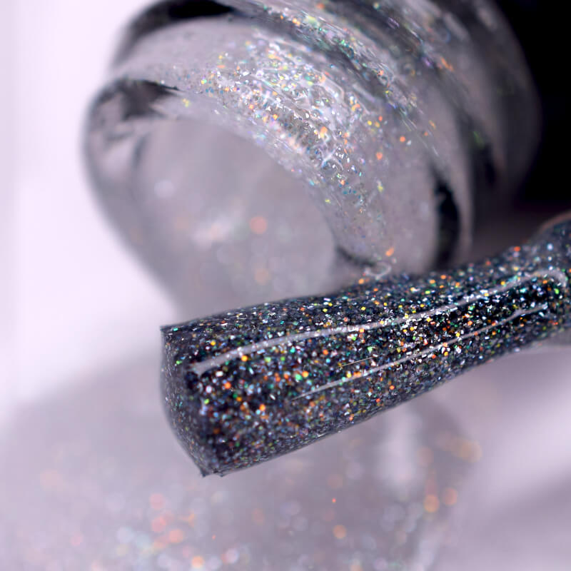 PNB silver glitter gel nail polish for a Russian manicure