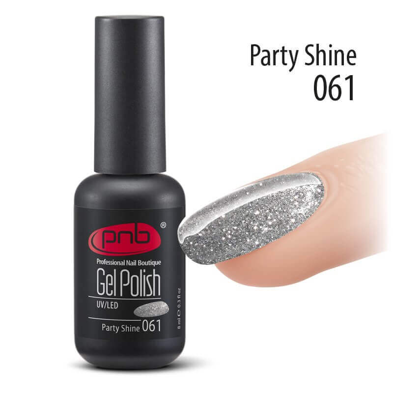 PNB Sparkling silver gel nail polish for a Russian manicure
