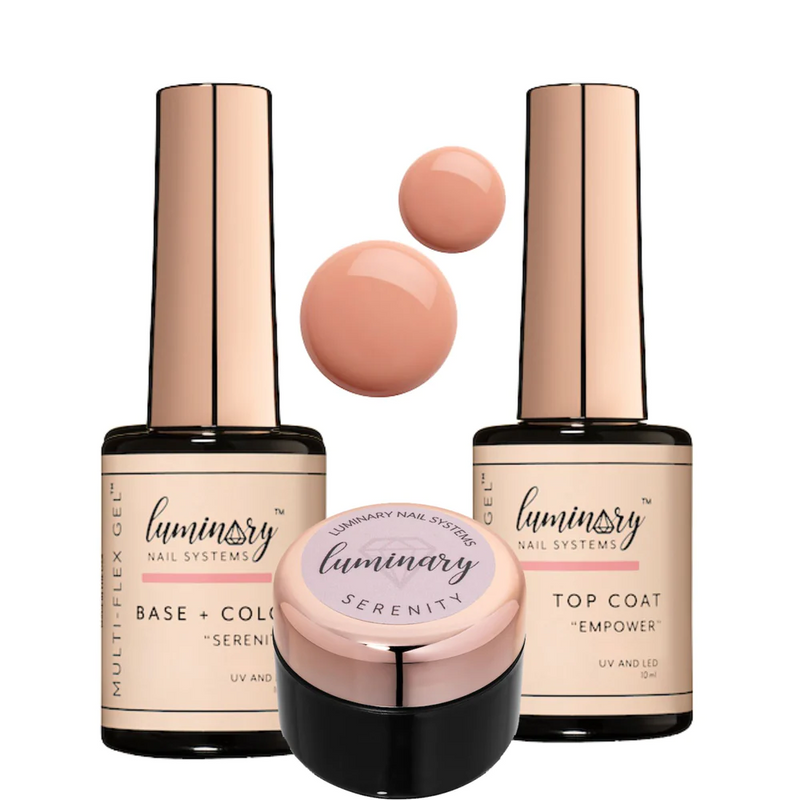 Luminary Peach base coat gel nail polish "Serenity" multi flex 10ml, 30ml, or set with top coat