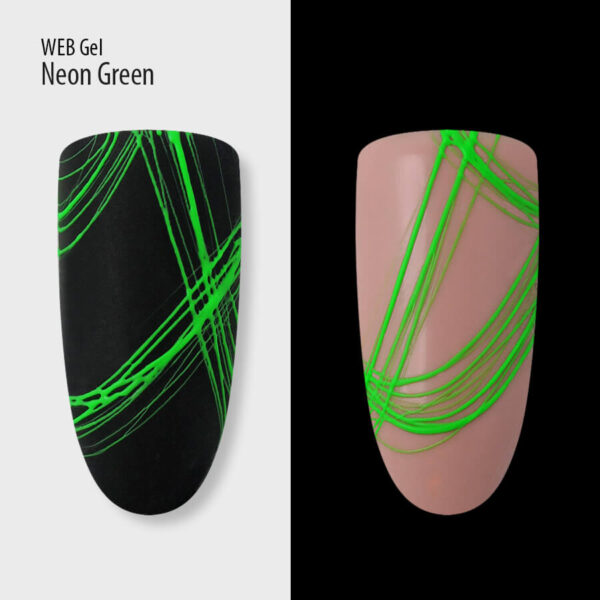 Neon green nail paint for cobweb design