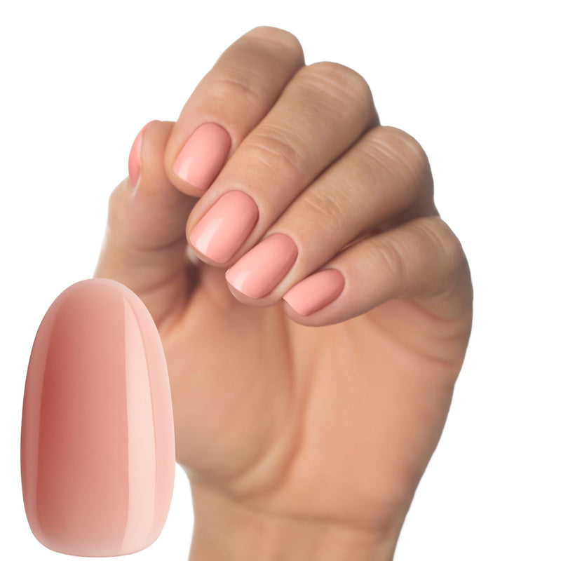 Russian manicure with Luminary nail systems pink peach gel base coat
