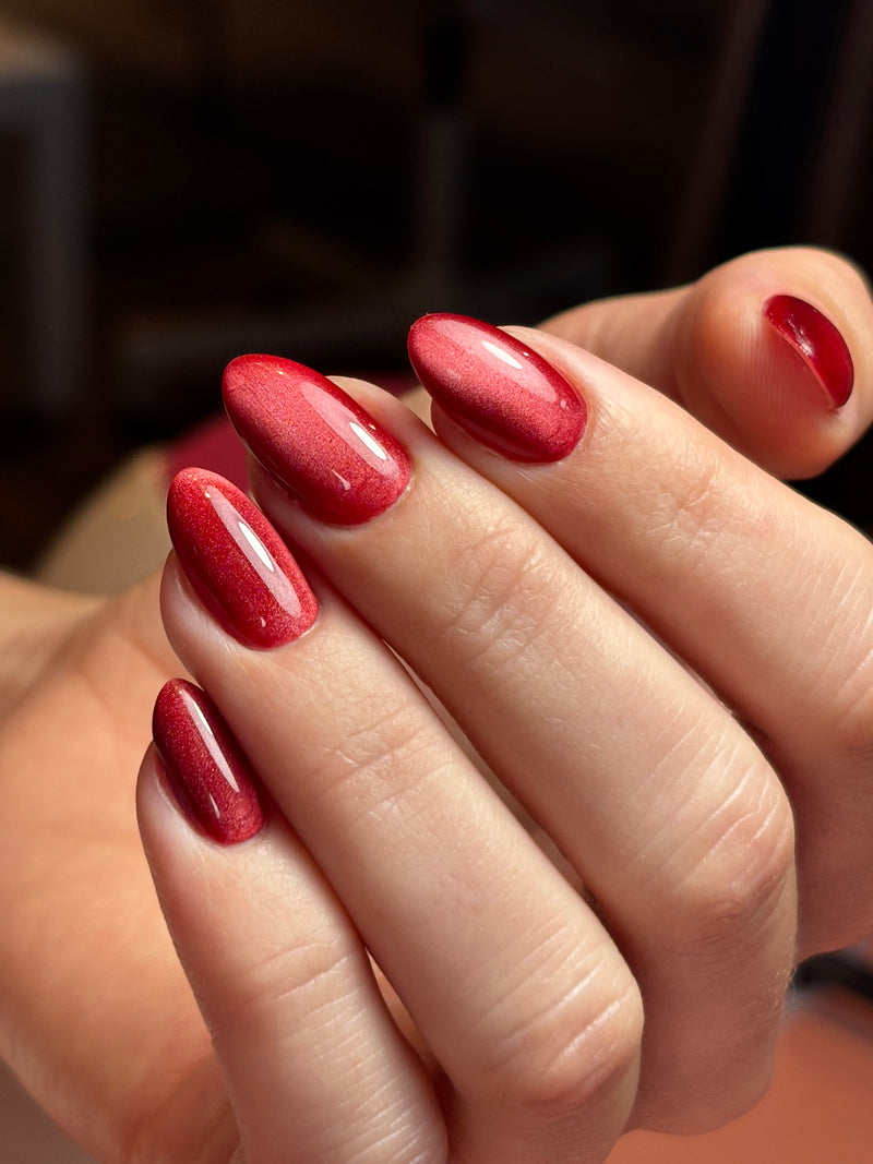 red cat eye gel polish Russian manicure