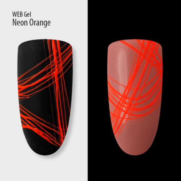 Neon orange nail gel paint for cobweb design