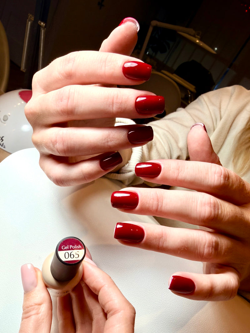 Russian manicure with PNB 065 red gel nail polish