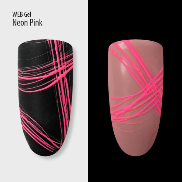 Nail gel paint for neon pink cobweb design