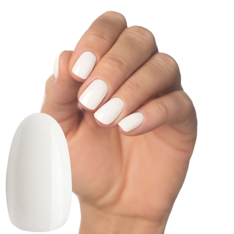 Manicure with milky white base coat polish from Luminary nail systems