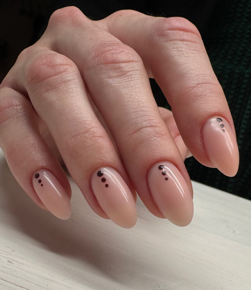 Akzentz Trinity SW1 hard gel with dot nail art on a Russian manicure