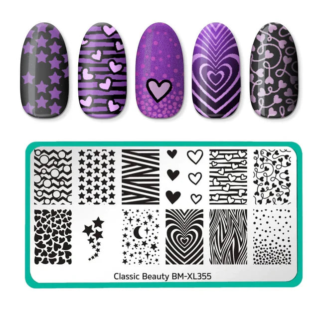 Maniology nail stamping plate xl355 Hearts + Stars