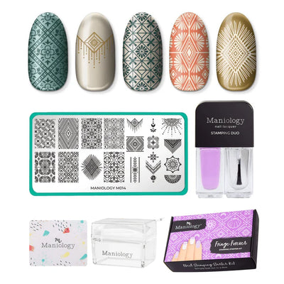 Maniology fringe forever bohemian style  nail stamping plate kit 104