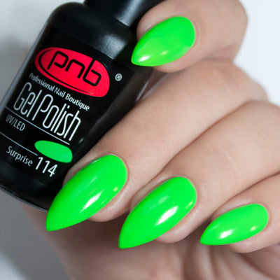 PNB Neon green gel nail polish for a Russian manicure