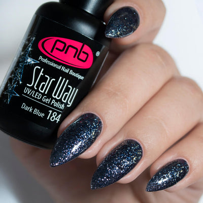 PNB Sparkling blue gel nail polish for a Russian manicure