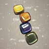 Gold foil gel polish color swatches with shimmer finish - rounded square nail samples numbered 1757-1760