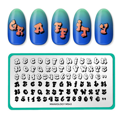 Maniology nail stamping plate m543 Graffiti Font