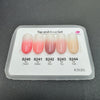 ICEGEL Tap and Rose Gel polish swatch set showing five ombre gel colors from coral-red to nude with smooth gel finish