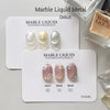 Marble Liquid Metal debut collection - nude pink gel nails with gold and silver foil nail art, chrome finish, oval shape
