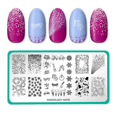 Maniology new years nail stamping plate, snowflake nail stamping, m079, fireworks nail stamping plate 