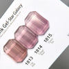 Pink and nude gel polish swatches with shimmer finish - color gradient palette for professional manicure selection