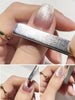 Russian manicure gel polish in nude-pink to silver glitter ombre with professional nail file demonstration