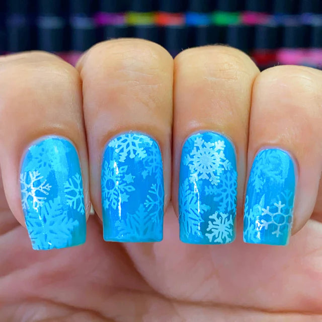Example of Maniology snow day nail stamping plate, m338, snowflake nails