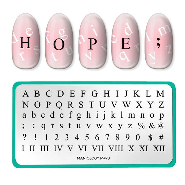 Maniology nail stamping plate m478 Times New Roman Font