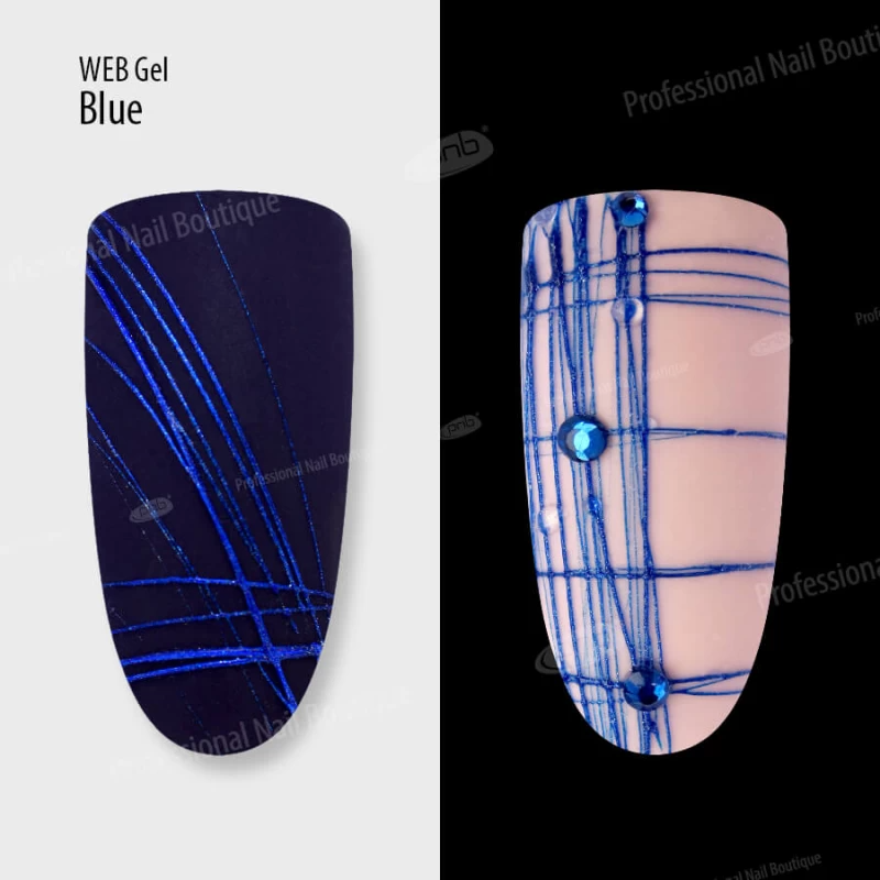 Blue nail gel paint for cobweb design
