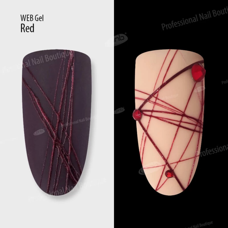 Red nail gel paint for cobweb design