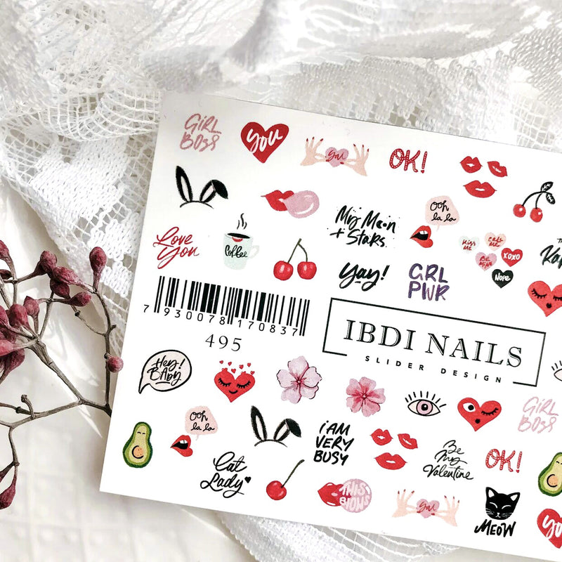 Cherry and heart waterslide decals for nail art