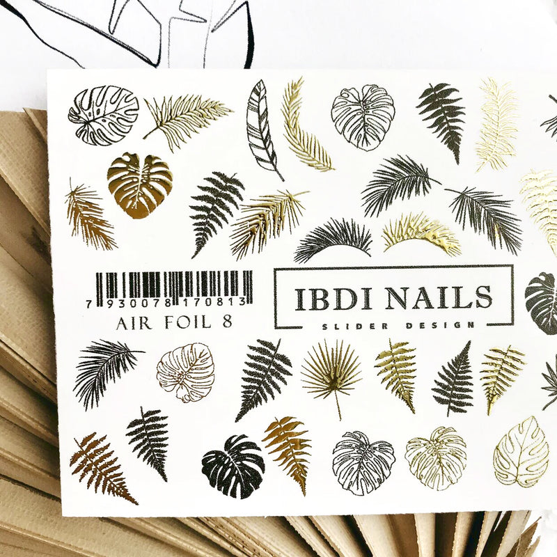Gold foil feathers and leafs nail decals