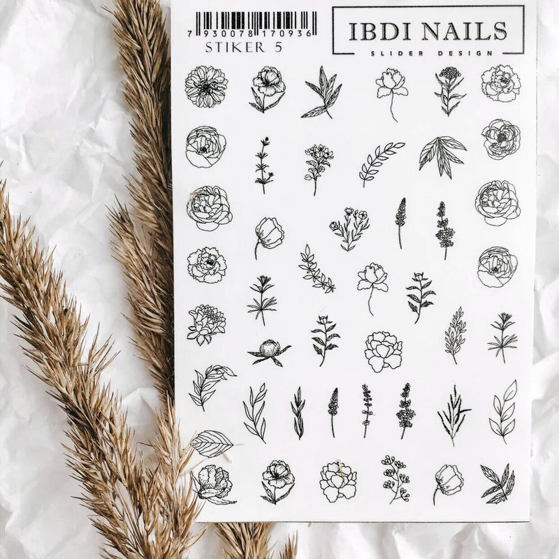 IBDI Feather and rose nail stickers 