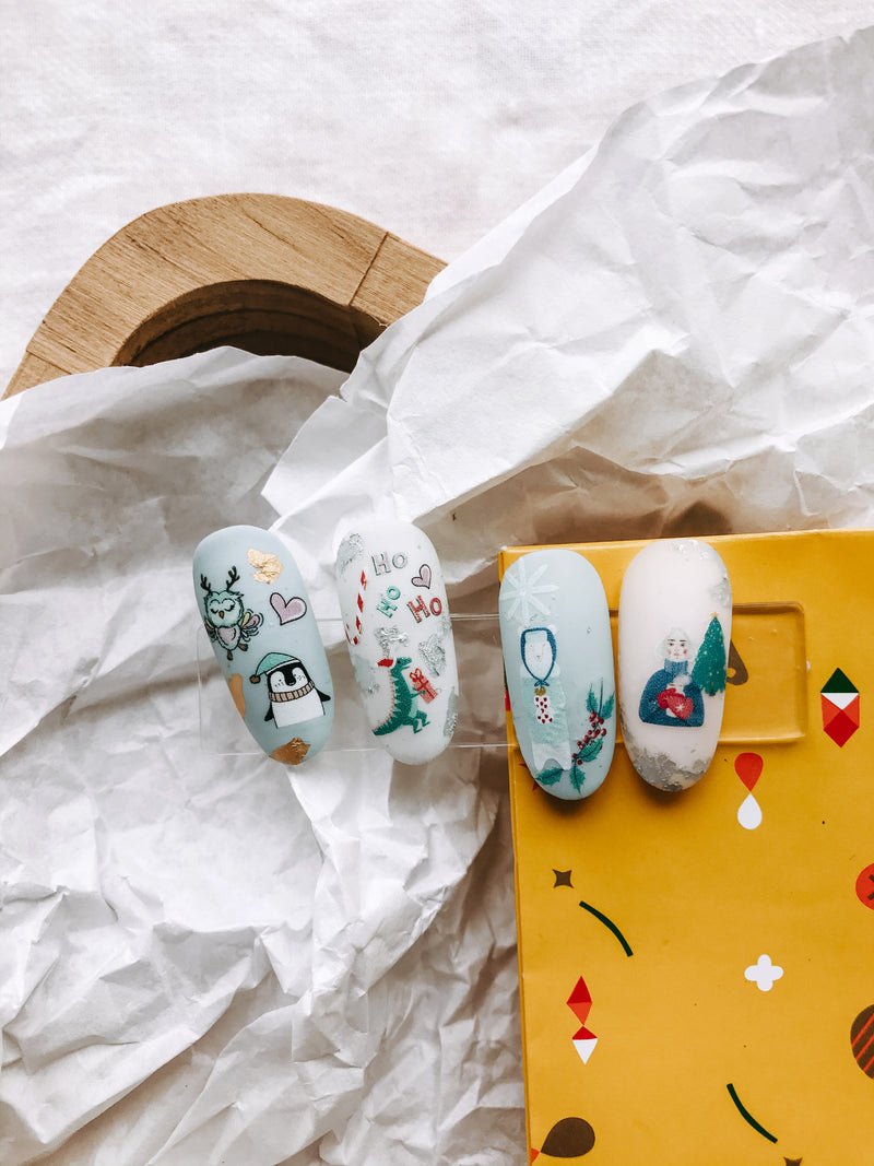 Christmas nail art swatches with decals