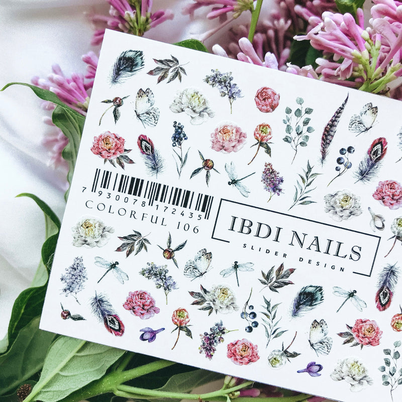 IBDI Feather and flower waterslide nail decals