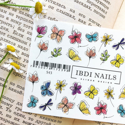 IBDI Flower and butterfly waterslide nail decals