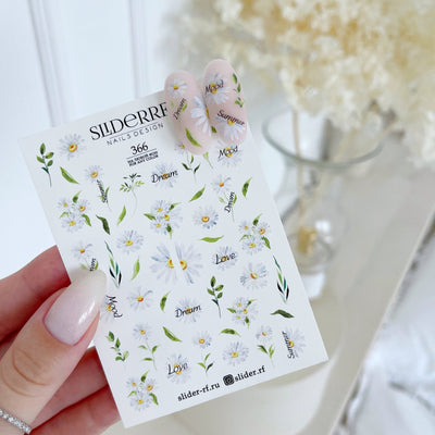 Slider.RF White flower waterslide nail decals for manicures and pedicures