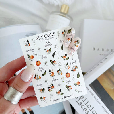 Slider.RF waterslide nail decals with oranges and blossoms