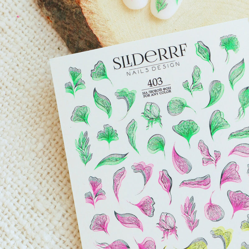 Slider.RF Leaf and flower waterslide nail decals for manicures and pedicures