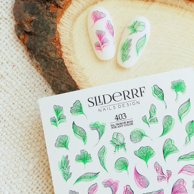 Slider.RF Leaf and flower waterslide nail decals for manicures and pedicures
