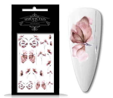 INKVICTUS Pink flower nail decals for Russian manicure