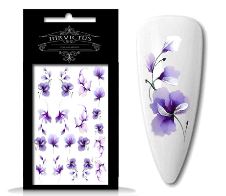 INKVICTUS purple flower nail decals for Russian manicure
