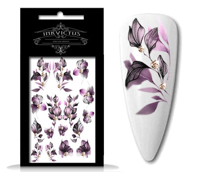 INKVICTUS waterslide flower nail decals with glitter. Use cuticle cutter for best results