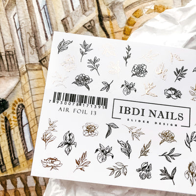 Gold foil waterslide nail decals for fall and autumn