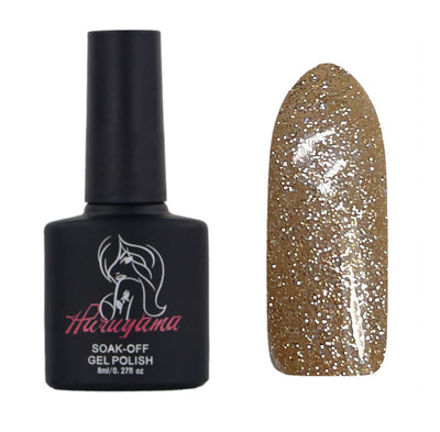 Haruyama gold glitter gel polish for manicures and pedicures